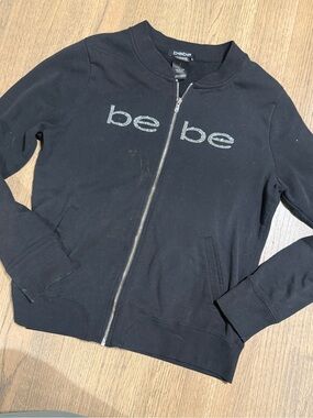Bebe Rhinestone Y2K Bomber Jacket Zip Up Sweater: Size Large